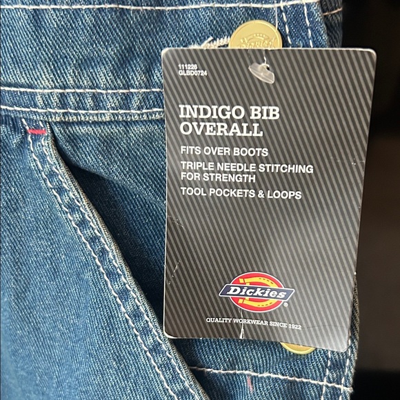 Dickies Men’s Indigo Denim Bib Denim  Overalls 42x34 NEW - Picture 3 of 13